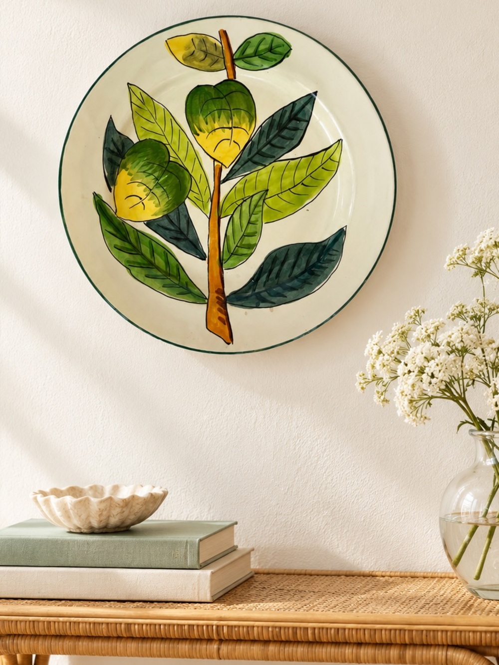 Vintage Hand-Painted Italian Fruit & Leaf Decorative 13” Gallery Wall Plate